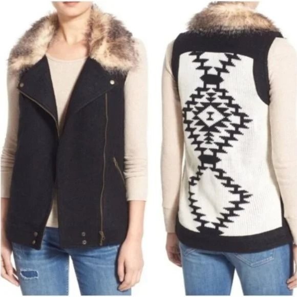 Thread & Supply Riva Ridge Moto Vest with Faux Fur Collar in Black Size Medium - Picture 1 of 16